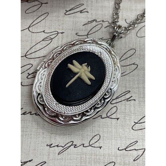 Dainty Cameo Dragonfly Locket Silver Easter Mom Sister Daughter Gift Wedding New - Picture 6 of 12